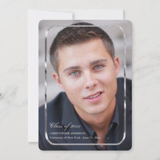 Thin Silver Lijst Photo Invitation Kaart (Voorkant)