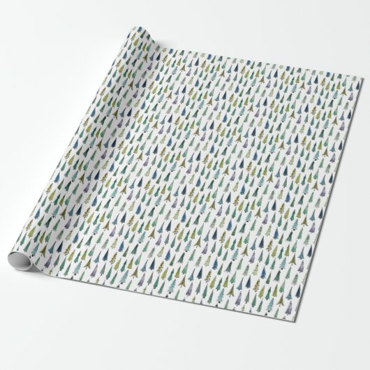 Thin Tree Pattern Retro Kerstmis en Winter Gift Cadeaupapier (Uitgerold)
