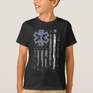 Thin White Line EMS EMT Paramedic American Flag Ba T-shirt