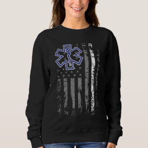 Thin White Line EMS EMT Paramedic American Flag Ba Trui