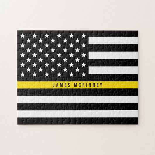 Thin Yellow Line Dispatcher American Flag Monogram Legpuzzel (Horizontaal)