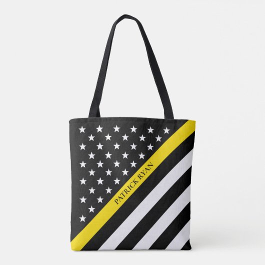 Thin Yellow Line Dispatcher Amerikaanse vlag Monog Draagtas (Achterkant)
