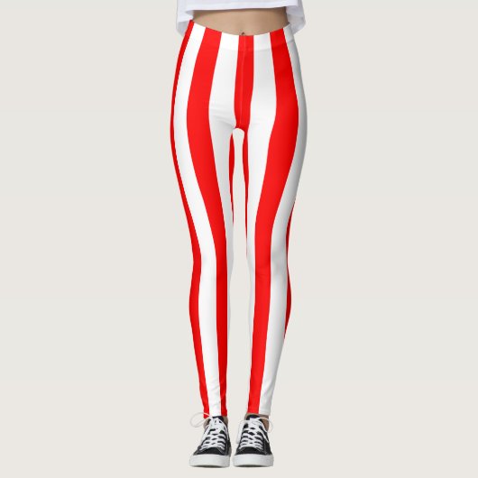 THINER RED WHITE VERTICAL STRIPE LEGGINGS (Voorkant)