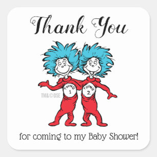 Thing One Thing Two   Tweeling Baby Shower Bedankt Vierkante Sticker