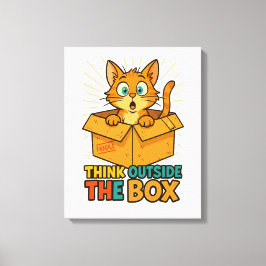 Think Outside The Box – Funny Cat Cartoon Canvas Afdruk