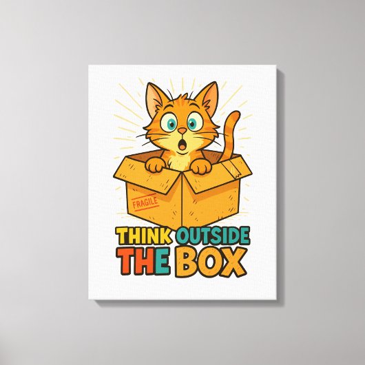 Think Outside The Box – Funny Cat Cartoon Canvas Afdruk (Voorkant)