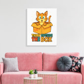 Think Outside The Box – Funny Cat Cartoon Canvas Afdruk (Insitu (Woonkamer))