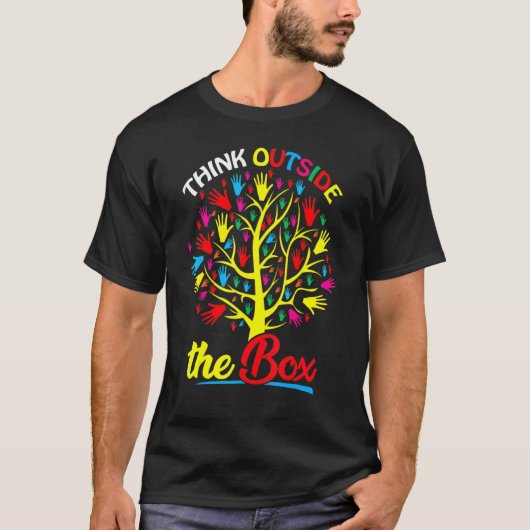 Think Outside The Box Tree Hand Puzzle Autism Awar T-shirt (Voorkant)