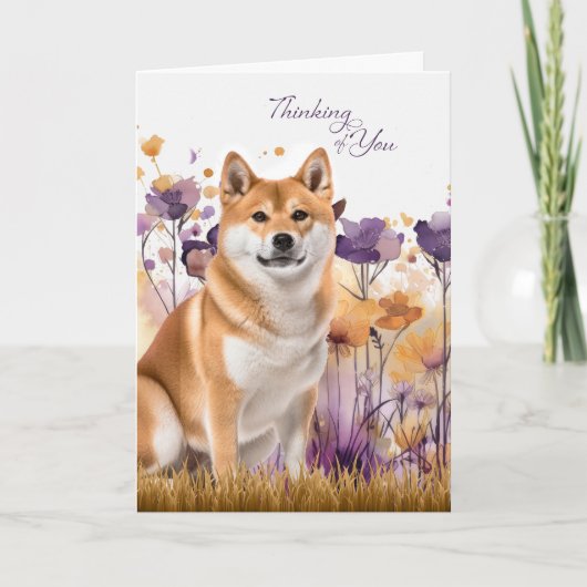 Thinking of You Akita Dog Flowers Kaart (Voorkant)