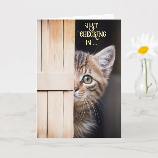Thinking of You Cute Cute Shy Kitty Fun Kaart (Kleine Plant)