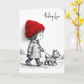 Thinking of You Little Girl Walking Her Dog Kaart (Gele Bloem)