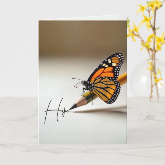Thinking of You Monarch Butterfly On a Pencil Kaart (Gele Bloem)