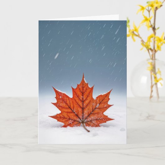 Thinking of You Orange Maple Leaf On Snow  Kaart (Gele Bloem)