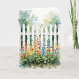 Thinking of You Picket Fence with Flowers Kaart