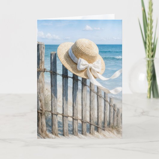 Thinking of You Straw Hat On a Beach Fence Kaart (Voorkant)