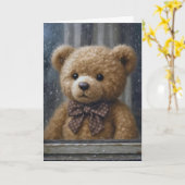 Thinking of You Teddy Bear In Rainy Window Kaart (Gele Bloem)