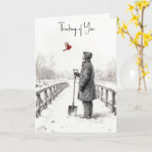 Thinking of You Young Man Watching a Cardinal Kaart (Gele Bloem)