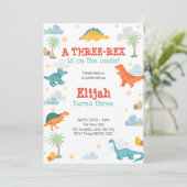 Third Birthday Party Dinosaurs invitation Kaart (Staand voorkant)