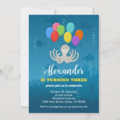 Third Birthday Party Octopus Balloons Invitation (Devant)