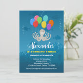 Third Birthday Party Octopus Balloons Invitation (Debout devant)