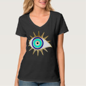 Third Eye Turquoise Blauw en Gouden Glitter Look T-shirt (Voorkant)