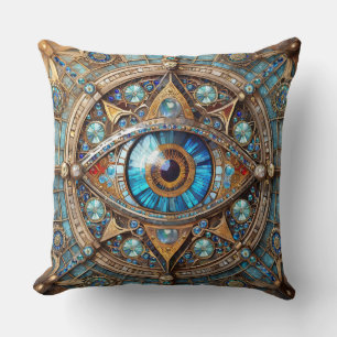 Third Eye - Turquoise Blauwe Gouden Mandala Kussen