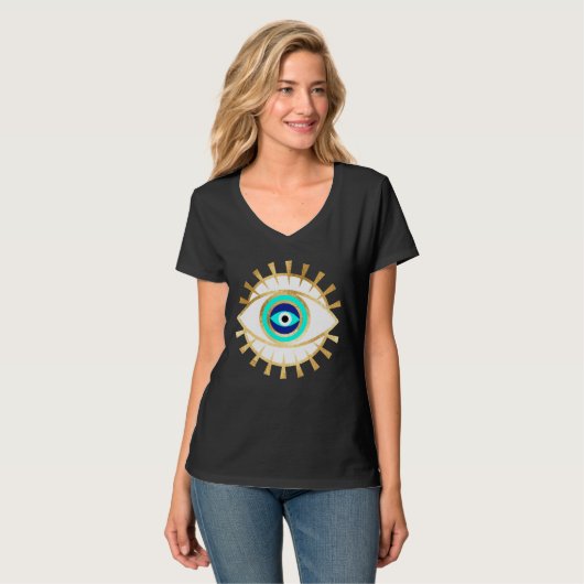 Third Eye Turquoise en Gold Glitter Look T-shirt (Voorkant volledig)