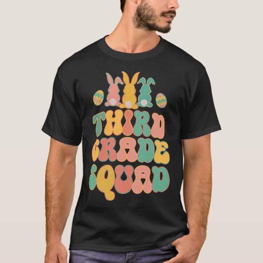 Third Grad Squad Teacher  Retro Groovy Easter Bunn T-shirt (Voorkant)