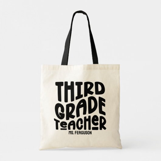 Third Grade Teacher Black Typography Design Tote Bag (Achterkant)