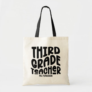 Third Grade Teacher Black Typography Design Tote Bag