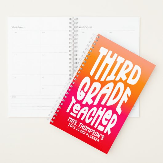 Third Grade Teacher Orange Red Ombre Planner (Display)
