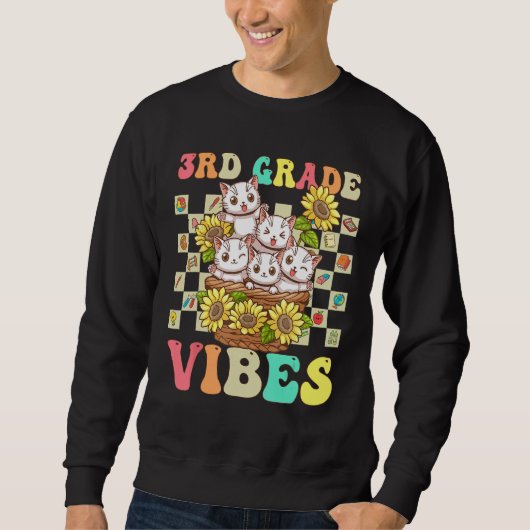 Third Grade Vibes Cute Cat Back To School Retro 3r Trui (Voorkant)