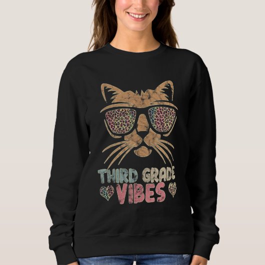 Third Grade Vibes Cute Cat Sunglasses Feline Trui (Voorkant)