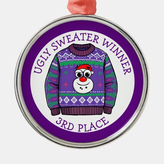 Third Place Ugly Sweater Winner Christmas Metalen Ornament (Voorkant)