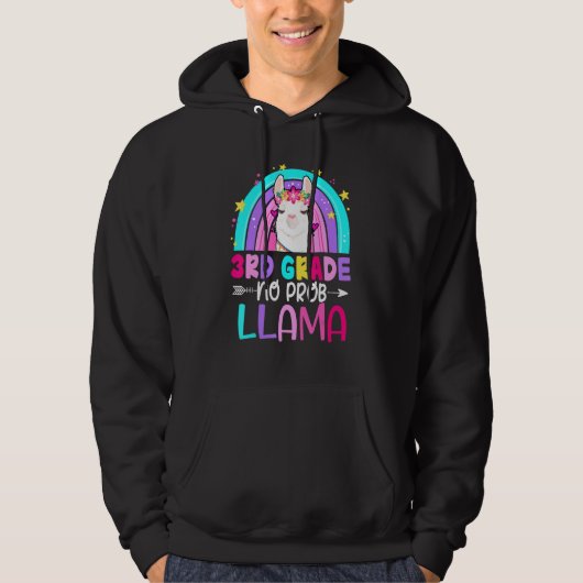 Third Team 3rd Grade Teacher Rainbow No Prob Llama Hoodie (Voorkant)