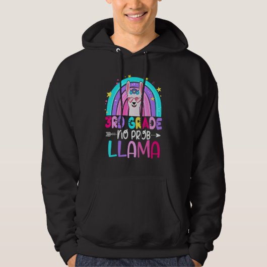Third Team 3rd Grade Teacher Rainbow No Prob Llama Hoodie (Voorkant)