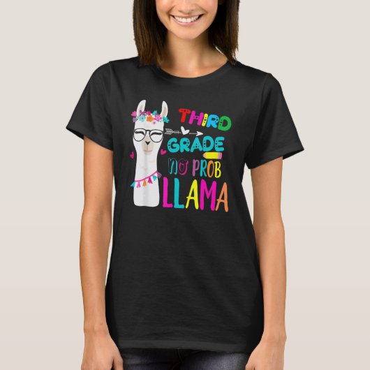 Third Team 3rd Grade Teacher Rainbow No Prob Llama T-shirt (Voorkant)