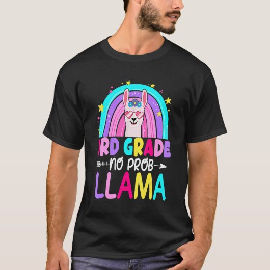 Third Team 3rd Grade Teacher Rainbow No Prob Llama T-shirt (Voorkant)