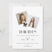 Thirteen black ribbon birthday teens invitation (Devant)