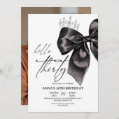 Thirty Black Bow 30th Birthday Invitation (Devant / Derrière)