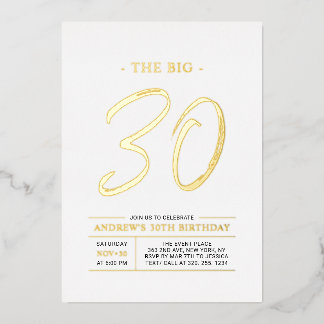 Thirty | Modern Gold Big 30th Birthday Party Folie Uitnodiging