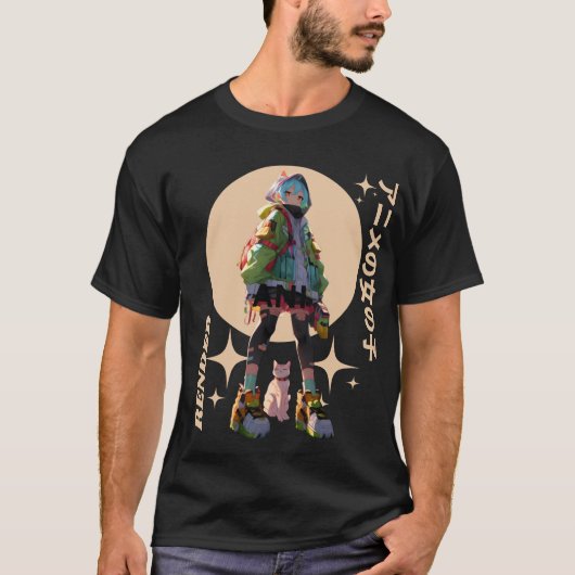 This anime t-shirt features an adorable anime cat (Devant)
