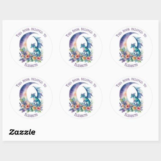 This Book Belongs to Personalized Dragon White Ronde Sticker (Vel)