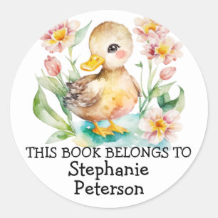 This Book Belongs To - Watercolor Baby Duck Ronde Sticker