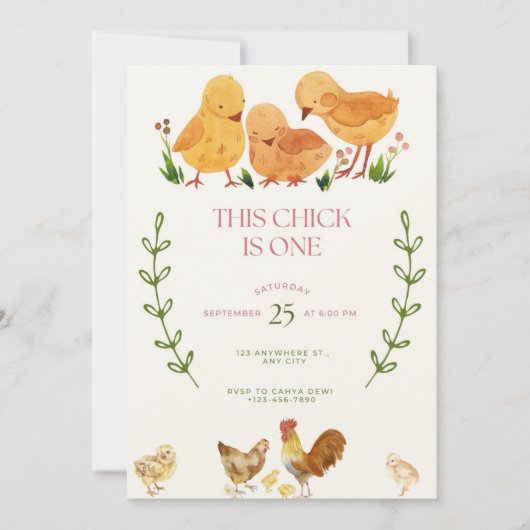 This Chick is One Birthday invitation Kaart (Voorkant)