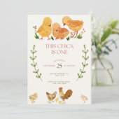 This Chick is One Birthday invitation Kaart (Staand voorkant)