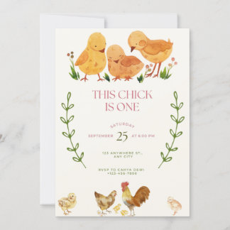 This Chick is One Birthday invitation Kaart