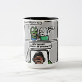 This funny comic-style meme design Mug Tweekleurige Koffiemok (Center)