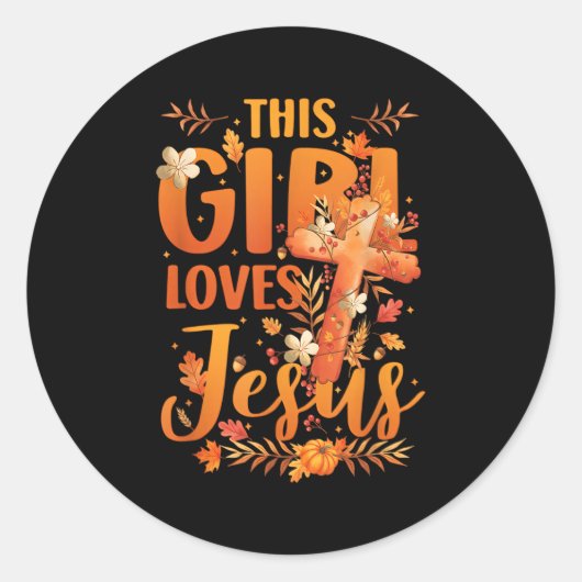 This Girl Loves Jesus Cute Christian Girl Jesus Fa Ronde Sticker (Voorkant)