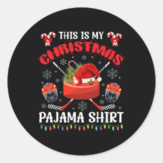 This Is My Christmas Ice Hockey Pajama Xmas For Me Ronde Sticker